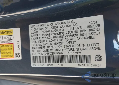 2022 Honda Cr-V Awd Ex из США, поврежденный, VIN 2HKRW2H52NH647267